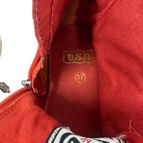 ASH Red Soft Leather High Top Sneakers Silver Studded Stars Distressed Toe 7 Y2K - Picture 11 of 13